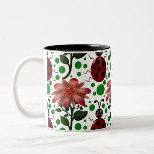Süßer Marienkäfer und rosa Blumenmuster   Handgeze Zweifarbige Tasse