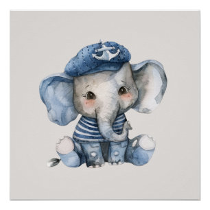 Süßer mariner blauer Baby-Elefant Poster