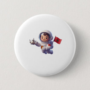 Süßer marokkanischer Astronaut Kawaii 3D-Aufkleber Button