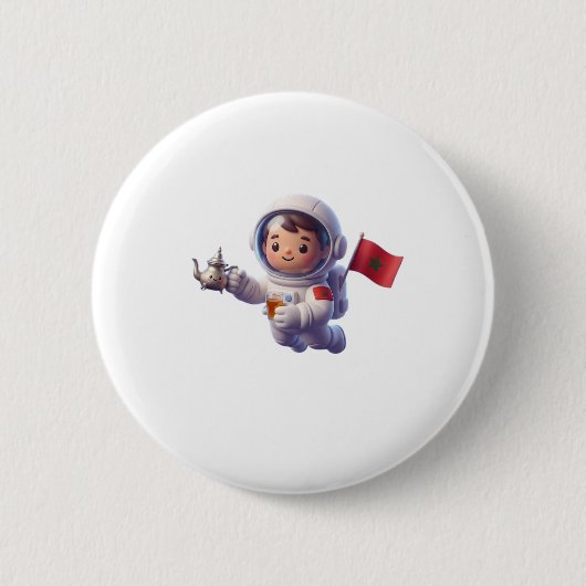 Süßer marokkanischer Astronaut Kawaii 3D-Aufkleber Button (Vorderseite)