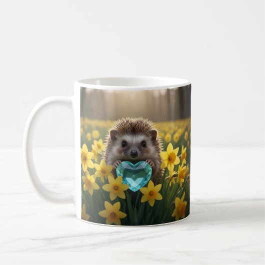 Süßer März-Igel mit Aquamarin-Herz Kaffeetasse (Links)