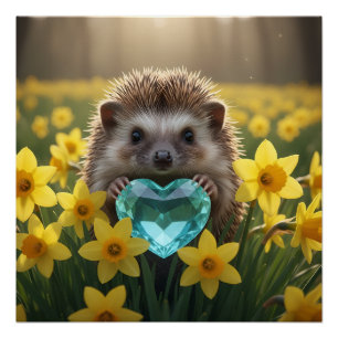 Süßer März-Igel mit Aquamarin-Herz Poster