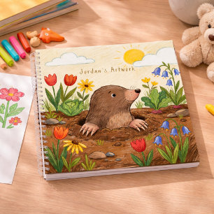 Süßer Maulwurf im Blumengarten Kinder-Skizzenbuch Notizblock