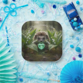 Süßer May-Igel mit Smaragd-Herz Pappteller (Party)