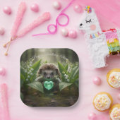 Süßer May-Igel mit Smaragd-Herz Pappteller (Party)