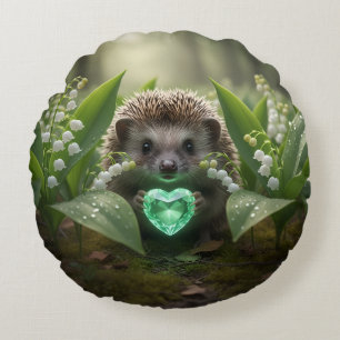 Süßer May-Igel mit Smaragd-Herz Rundes Kissen