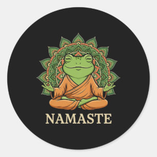 Süßer meditierender Frosch Buddha Namaste Mandala Runder Aufkleber