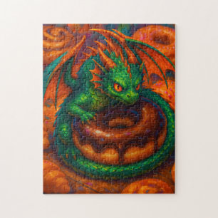 Süßer Mini-Grüner-Drache & Donut-Fantasie-Kunst Puzzle