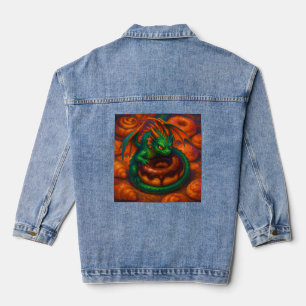 Süßer Mini-Grüner Drache & Donut Fantasy-Art Jeansjacke