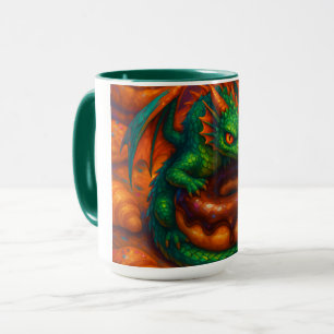 Süßer Mini-Grüner Drache & Donut Fantasy-Kunst Tasse