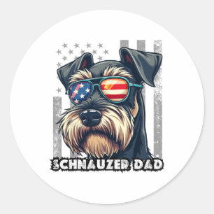 Süßer Mini-Schnauzer-Vater-Hund Vatertag USA-Flagg Runder Aufkleber