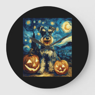 Süßer Miniaturschnauzer-Hund Halloween Jack O Lant Große Wanduhr