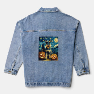 Süßer Miniaturschnauzer-Hund Halloween Jack O Lant Jeansjacke