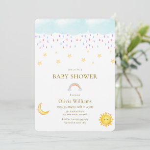 Süßer Mond Stern Regenbogen Regentropfen Baby Show Einladung