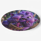 Süßer Monster-Fantasy-Waldkunst Berry Bandit Pappteller (Schrägansicht)