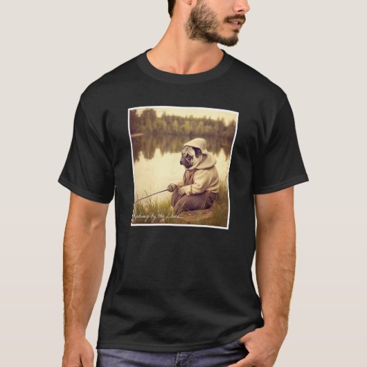 Süßer Mops angelt am See T-Shirt (Vorderseite)