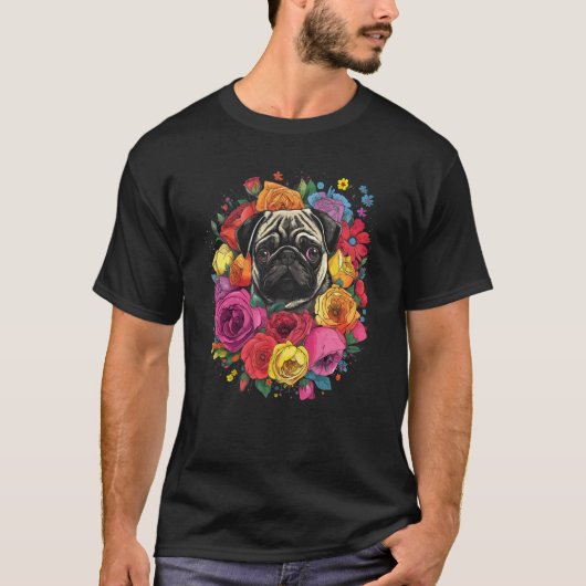Süßer Mops-Blumenstrauß T-Shirt (Vorderseite)