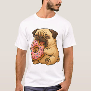 Süßer Mops-Donut-Cartoon lustig munchend  T-Shirt