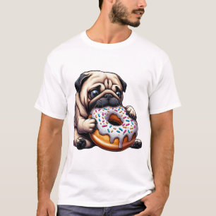 Süßer Mops-Donut-Cartoon lustig munchierend T-Shirt