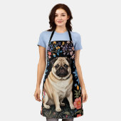 Süßer Mops Elegant Farbige Blumen Schürze (Getragen)