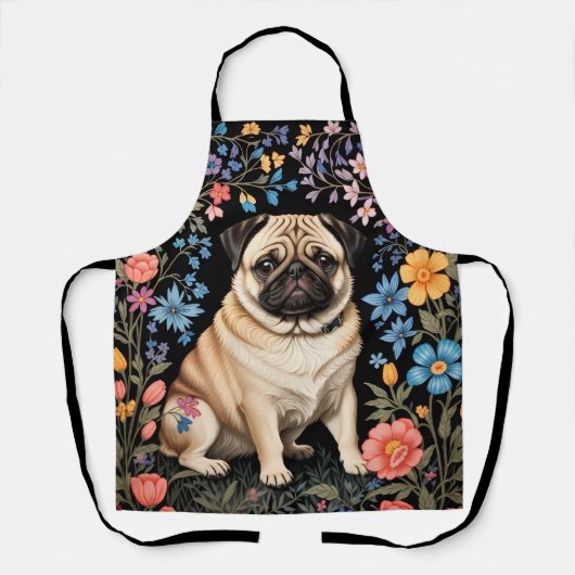 Süßer Mops Elegant Farbige Blumen Schürze (Vorderseite)
