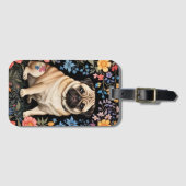 Süßer Mops Elegante Farbige Blumen Gepäckanhänger (Vorderseite (Horizontal))