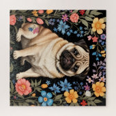 Süßer Mops Elegante Farbige Blumen Puzzle (Horizontal)