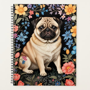 Süßer Mops Elegante Farbige Blumenmuster Planer