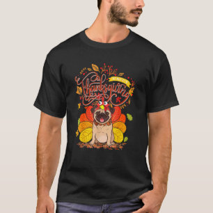 Süßer Mops Frohes Erntedankfest Truthahn Hund Knus T-Shirt