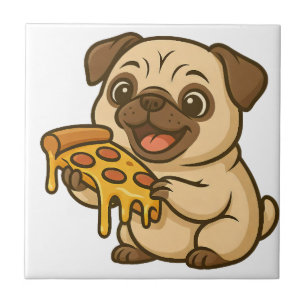 Süßer Mops-Hund Cartoon-Pizza-Liebhaber Fliese