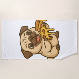 Süßer Mops-Hund Cartoon-Pizza-Liebhaber Strandtuch