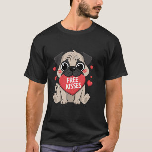 Süßer Mops Hund Valentinstag Herz Kostenlose Küsse T-Shirt