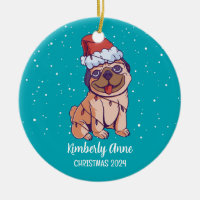 Süßer Mops-Hund Weihnachten Welpe Schnee Winter Ur