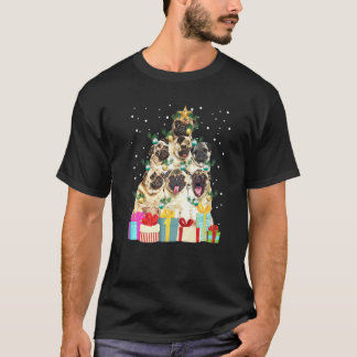Süßer Mops-Hund Weihnachtsbaum Lichter Haustier We T-Shirt