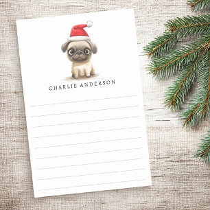 Süßer Mops im Weihnachtsmannhut, Namen auf liniier Post-it Klebezettel