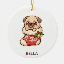 Süßer Mops in einem Weihnachtsstrumpf-Ornament