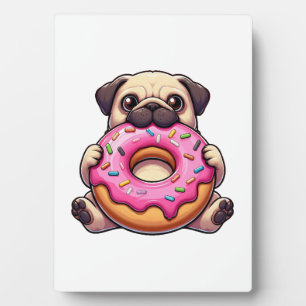 Süßer Mops mit Donut lustiger Cartoon-Hund Fotoplatte