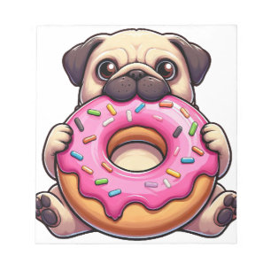 Süßer Mops mit Donut lustiger Cartoon-Hund Notizblock
