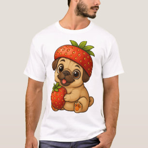 Süßer Mops mit Erdbeeren fruchtiger lustiger Carto T-Shirt
