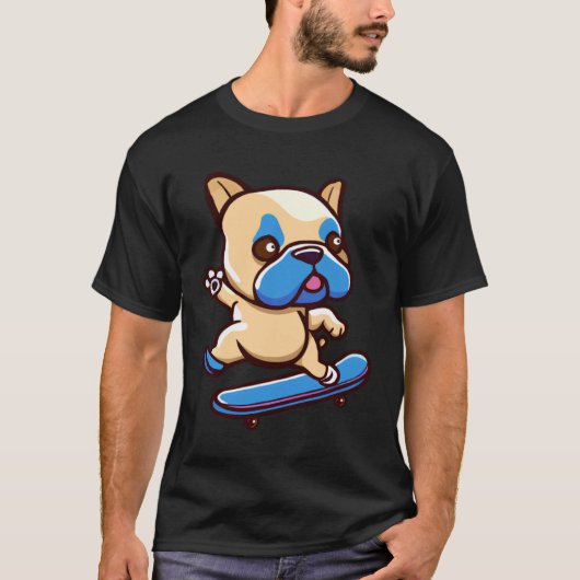 Süßer Mops mit Skateboard T-Shirt (Vorderseite)