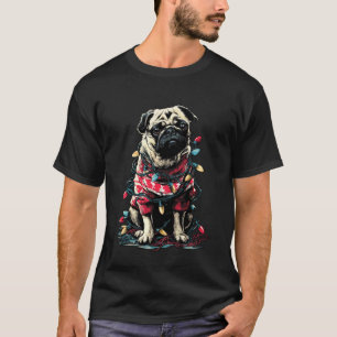 Süßer Mops mit Weihnachtsbeleuchtung Festlicher Hu T-Shirt