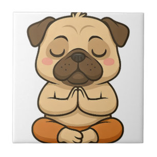 Süßer Mops-Yoga-Meditations-Erholungs-Cartoon Fliese