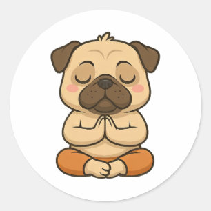 Süßer Mops-Yoga-Meditations-Erholungs-Cartoon Runder Aufkleber