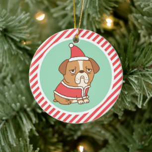 Süßer mürrischer Bulldogge mit Santa-Kostüm Keramik Ornament