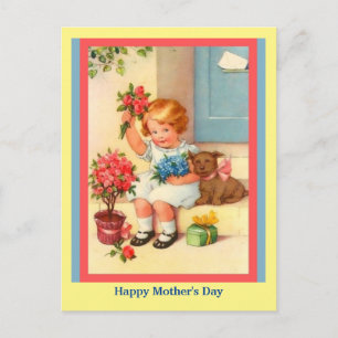 Süßer Muttertag kleiner Mädchen, Blumen, Hund Postkarte