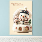 Süßer nadelgefilzter Schneemann Schneeball Leinwanddruck (Insitu (Holzboden))