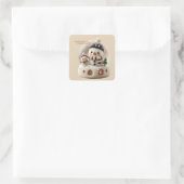 Süßer nadelgefilzter Schneemann Schneekugel Quadratischer Aufkleber (Tasche)