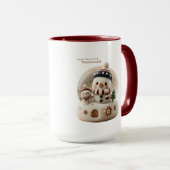 Süßer nadelgefilzter Schneemann-Schneekugel Tasse (VorderseiteRechts)