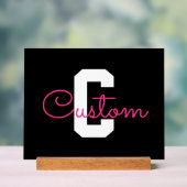 Süßer Name & Monogramm | Schwarz Weiß & Rosa Acrylschild (Neutral)