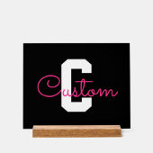 Süßer Name & Monogramm | Schwarz Weiß & Rosa Acrylschild (Vorderseite)